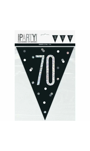Glitz Black & Silver Prismatic Plastic Flag Banner 70 - 9 Feet