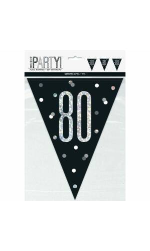 Glitz Black & Silver Prismatic Plastic Flag Banner 80 - 9 Feet