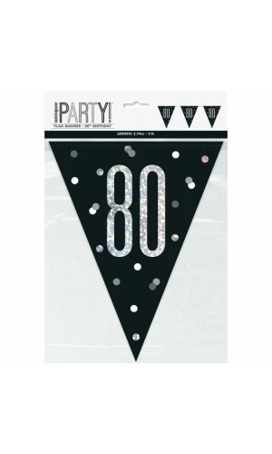 Glitz Black & Silver Prismatic Plastic Flag Banner 80 - 9 Feet