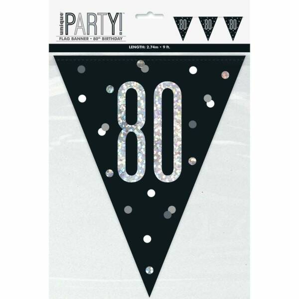 Glitz Black & Silver Prismatic Plastic Flag Banner 80 - 9 Feet