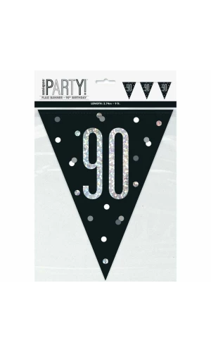 Glitz Black & Silver Prismatic Plastic Flag Banner 90 - 9 Feet