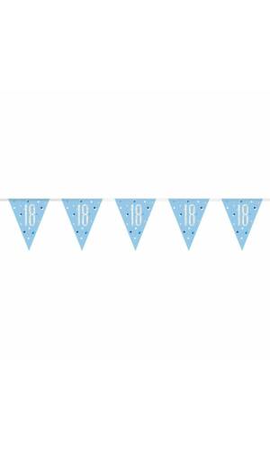Birthday Blue Glitz Number 18 Flag Banner - 9 ft