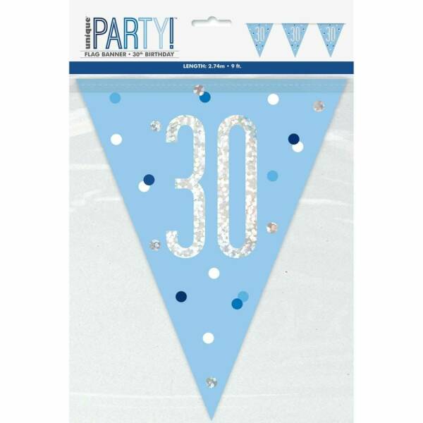 Glitz Blue & Silver Prismatic Plastic Flag Banner 30 - 9 Feet