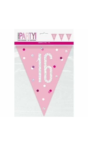 Glitz Pink & Silver Prismatic Plastic Flag Banner 16 - 9 Feet