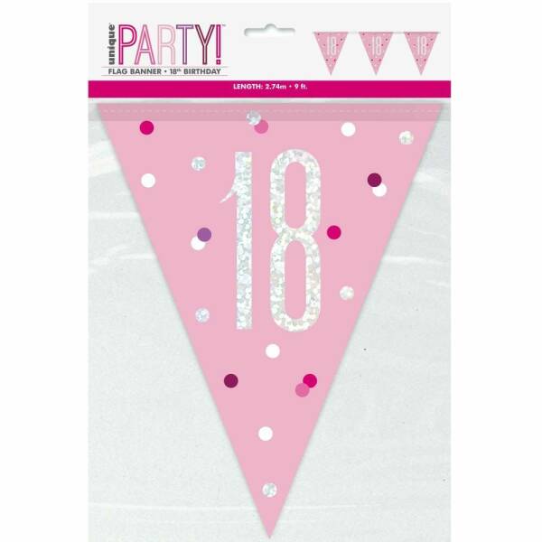 Glitz Pink & Silver Prismatic Plastic Flag Banner 18 - 9 Feet