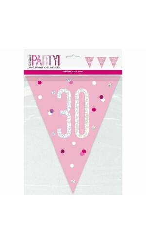 Glitz Pink & Silver Prismatic Plastic Flag Banner 30 - 9 Feet