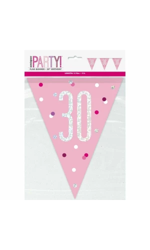 Glitz Pink & Silver Prismatic Plastic Flag Banner 30 - 9 Feet