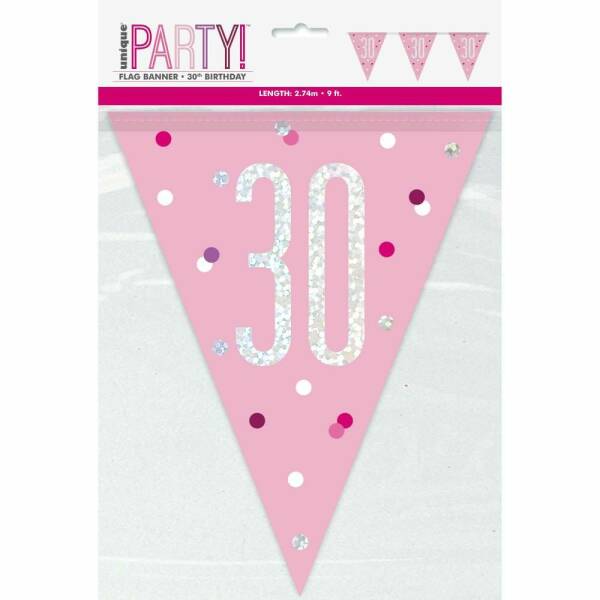 Glitz Pink & Silver Prismatic Plastic Flag Banner 30 - 9 Feet