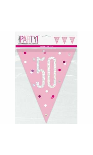 Glitz Pink & Silver Prismatic Plastic Flag Banner 50 - 9 Feet