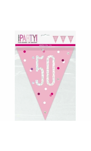 Glitz Pink & Silver Prismatic Plastic Flag Banner 50 - 9 Feet