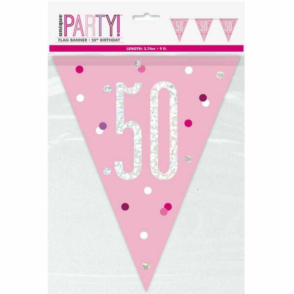 Glitz Pink & Silver Prismatic Plastic Flag Banner 50 - 9 Feet