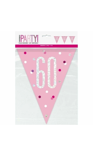 Glitz Pink & Silver Prismatic Plastic Flag Banner 60 - 9 Feet