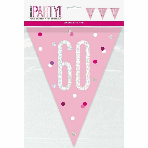 Glitz Pink & Silver Prismatic Plastic Flag Banner 60 - 9 Feet