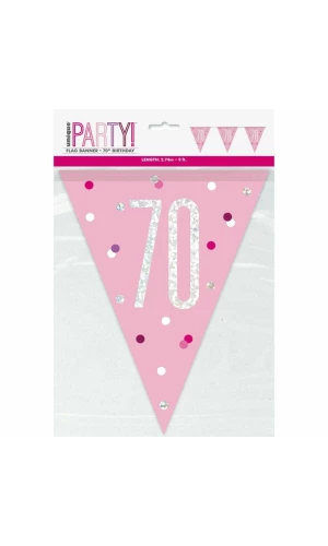 Glitz Pink & Silver Prismatic Plastic Flag Banner 70 - 9 Feet