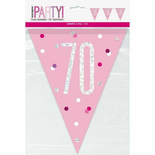 Glitz Pink & Silver Prismatic Plastic Flag Banner 70 - 9 Feet