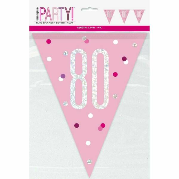 Glitz Pink & Silver Prismatic Plastic Flag Banner 80 - 9 Feet