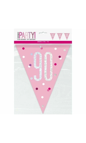 Glitz Pink & Silver Prismatic Plastic Flag Banner 90 - 9 Feet