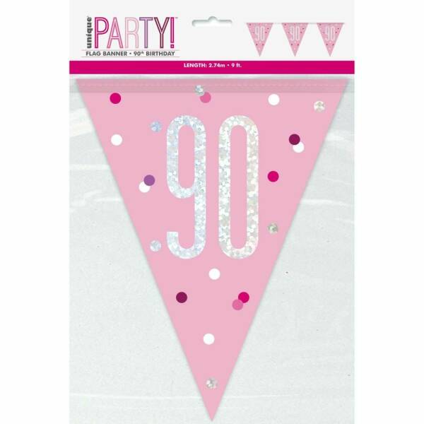 Glitz Pink & Silver Prismatic Plastic Flag Banner 90 - 9 Feet