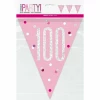 Birthday Pink Glitz Number 100 Flag Banner - 9 ft