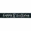 Glitz Black & Silver Foil Banner Happy 16th Birthday - 9 Feet