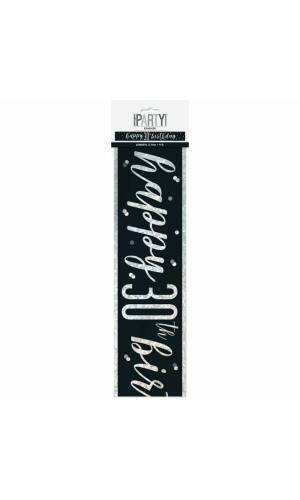 Glitz Black & Silver Foil Banner Happy 30th Birthday - 9 Feet