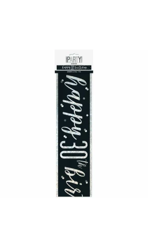 Glitz Black & Silver Foil Banner Happy 30th Birthday - 9 Feet