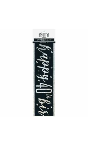 Glitz Black & Silver Foil Banner Happy 40th Birthday - 9 Feet