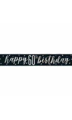 Glitz Black & Silver Foil Banner Happy 60th Birthday - 9 Feet