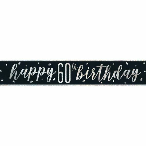 Glitz Black & Silver Foil Banner Happy 60th Birthday - 9 Feet