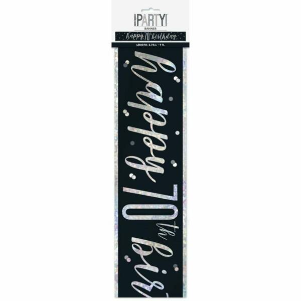 Glitz Black & Silver Foil Banner Happy 70th Birthday - 9 Feet