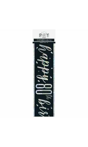 Glitz Black & Silver Foil Banner Happy 80th Birthday - 9 Feet