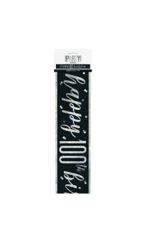 Birthday Black Glitz Number 100 Prism Banner - 9 ft