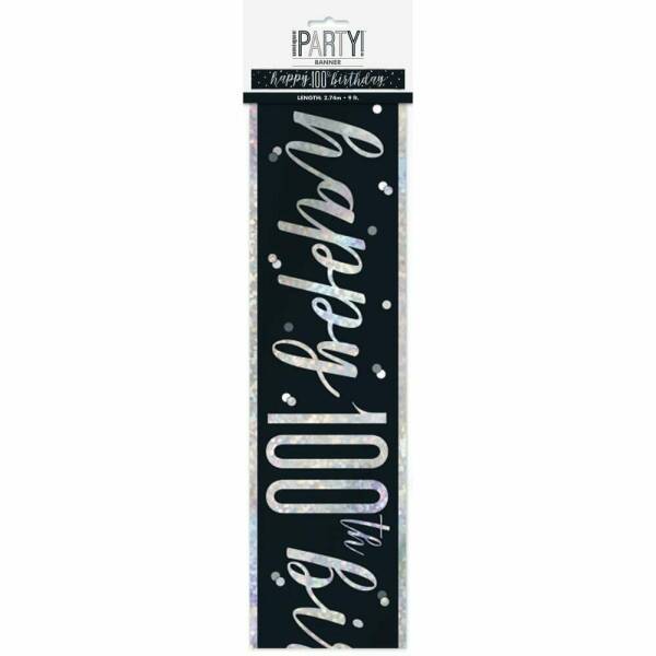 Birthday Black Glitz Number 100 Prism Banner - 9 ft