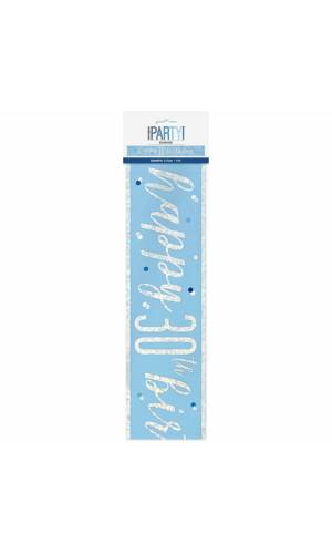 Glitz Blue & Silver Foil Banner Happy 30th Birthday - 9 Feet