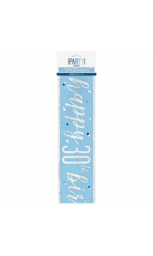 Glitz Blue & Silver Foil Banner Happy 30th Birthday - 9 Feet