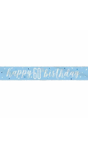 Glitz Blue & Silver Foil Banner Happy 60th Birthday - 9 Feet