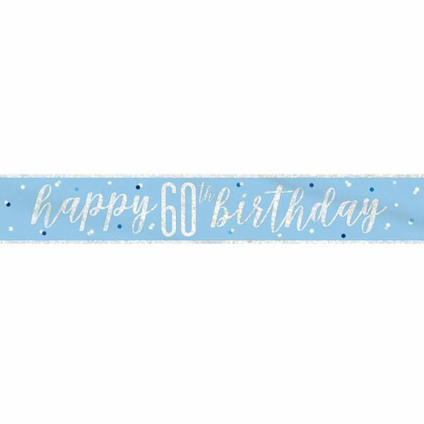 Glitz Blue & Silver Foil Banner Happy 60th Birthday - 9 Feet