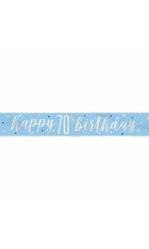 Glitz Blue & Silver Foil Banner Happy 70th Birthday - 9 Feet
