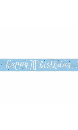Glitz Blue & Silver Foil Banner Happy 70th Birthday - 9 Feet