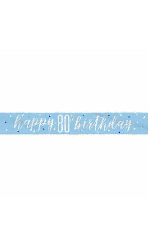 Glitz Blue & Silver Foil Banner Happy 80th Birthday - 9 Feet
