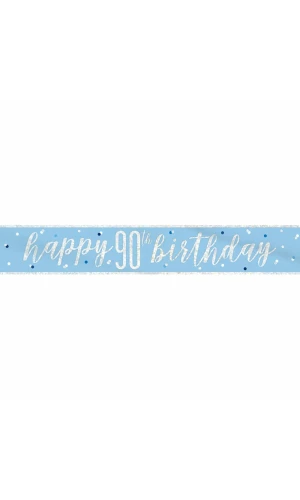 Glitz Blue & Silver Foil Banner Happy 90th Birthday - 9 Feet