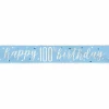Glitz Blue & Silver Foil Banner Happy 100th Birthday - 9 Feet
