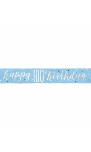 Glitz Blue & Silver Foil Banner Happy 100th Birthday - 9 Feet