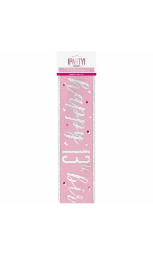 Glitz Pink & Silver Foil Banner Happy 13th Birthday - 9 Feet