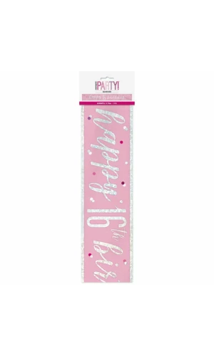 Glitz Pink & Silver Foil Banner Happy 16th Birthday - 9 Feet
