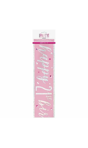 Glitz Pink & Silver Foil Banner Happy 21st Birthday - 9 Feet