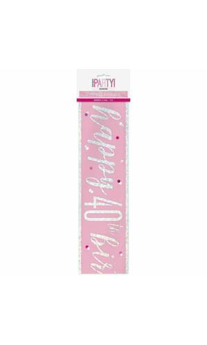 Glitz Pink & Silver Foil Banner Happy 40th Birthday - 9 Feet