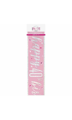 Glitz Pink & Silver Foil Banner Happy 40th Birthday - 9 Feet