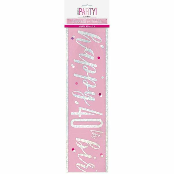 Glitz Pink & Silver Foil Banner Happy 40th Birthday - 9 Feet