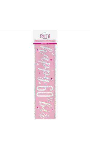 Glitz Pink & Silver Foil Banner Happy 60th Birthday - 9 Feet